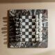 Vintage Marble Chess Set in Grey and Pink Stone – Hand-Carved Pieces, 31x31 cm Board, 1960s Italian Design
