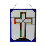 Vitrail décoratif Croix – Verre coloré fait main, 40 × 60 cm