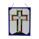 Vitrail décoratif Croix – Verre coloré fait main, 40 × 60 cm