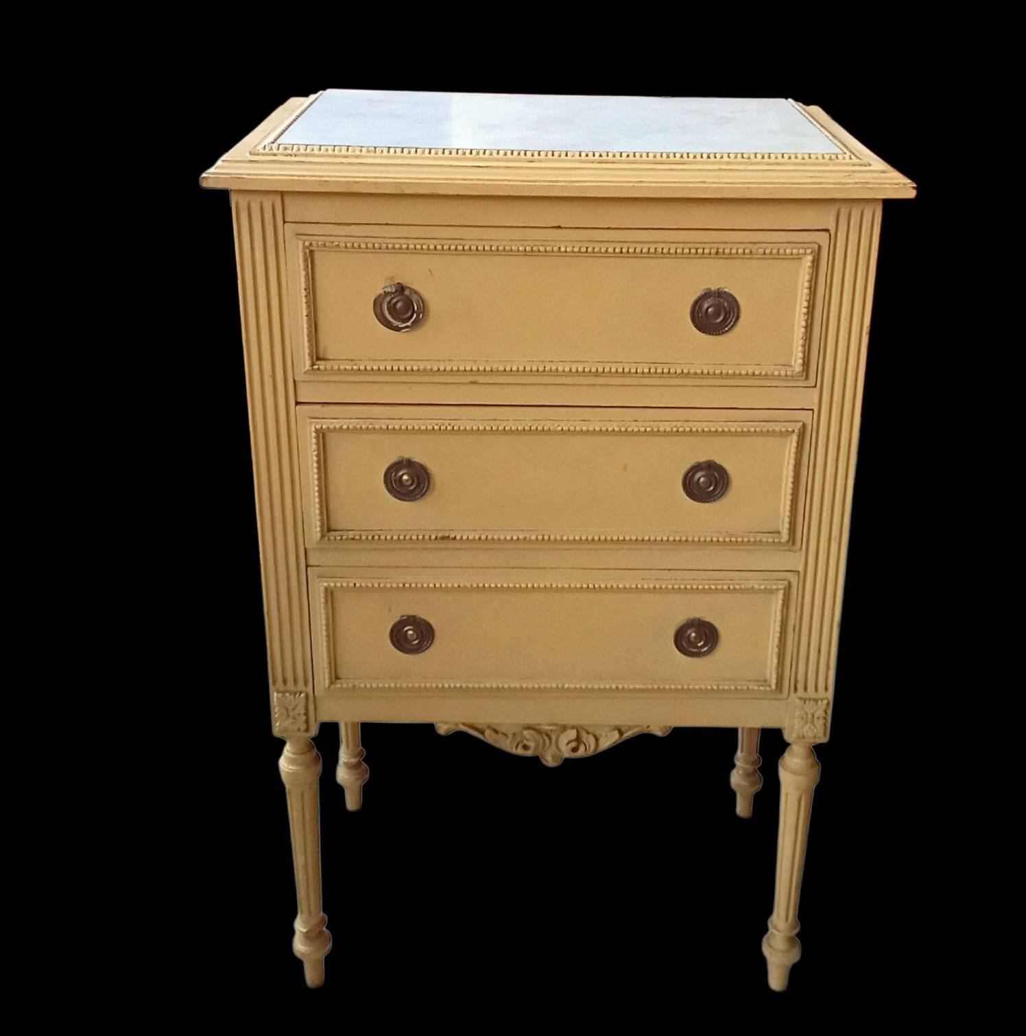 Antique small side table, Louis XVI style chest of drawers
