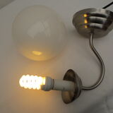 Gooseneck wall lamp, white opaline round globe