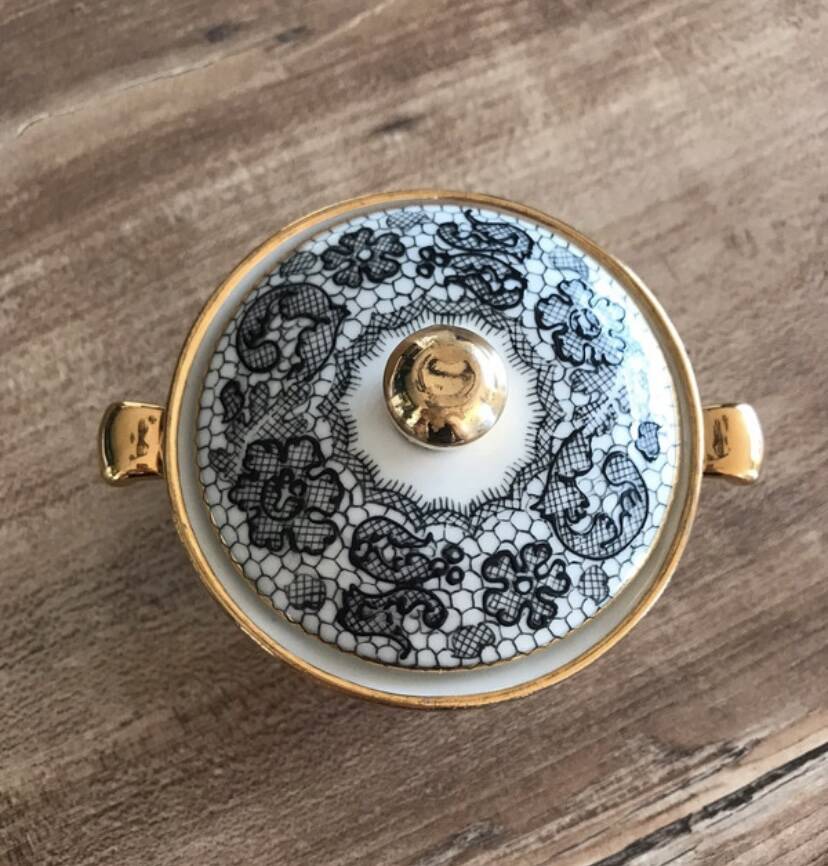 Limoges sugar bowl hand-painted Le Tallec x Rochas Paris vintage 1950s