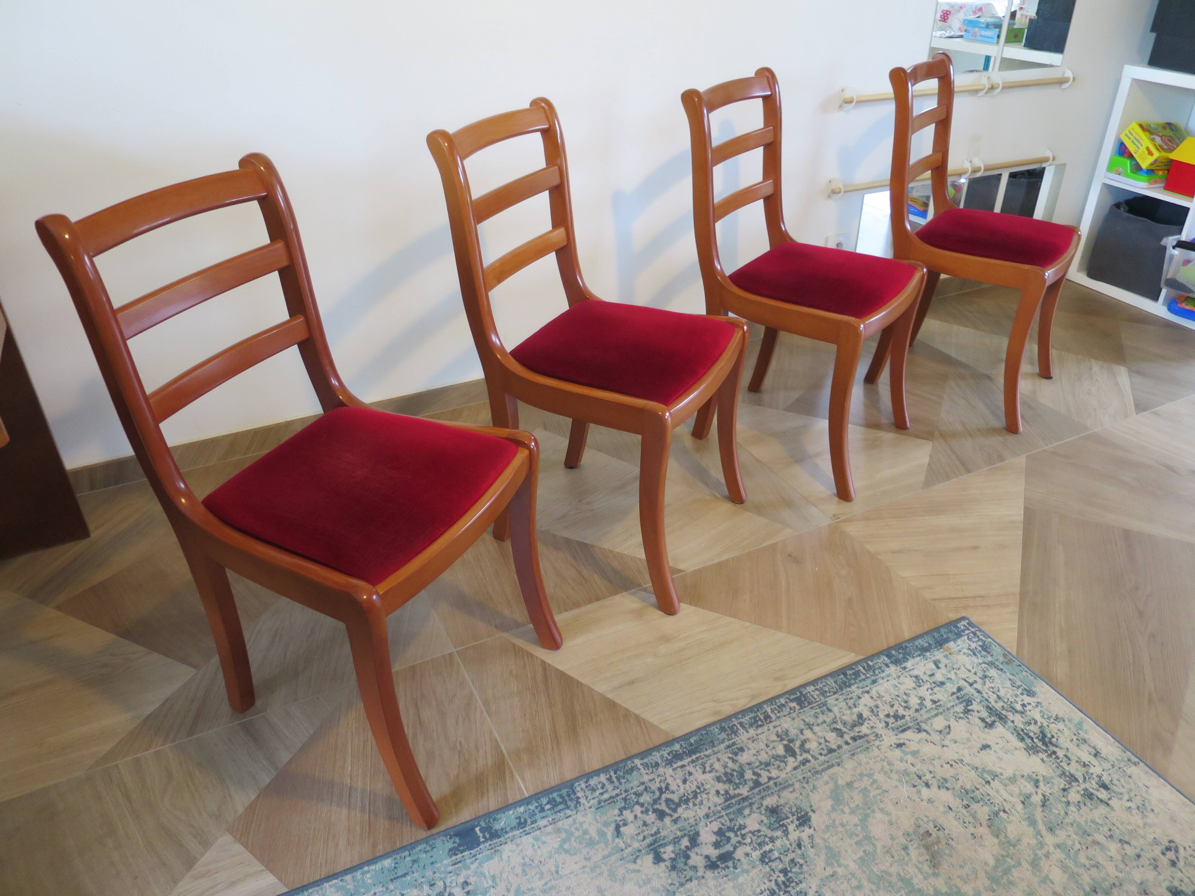 Solid cherry wood chairs and red velvet seat - Set of 4 - Louis Philippe style