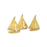 Three Vintage Sailboat Figurines Brass Minimalist Boat Sixties 11cm
