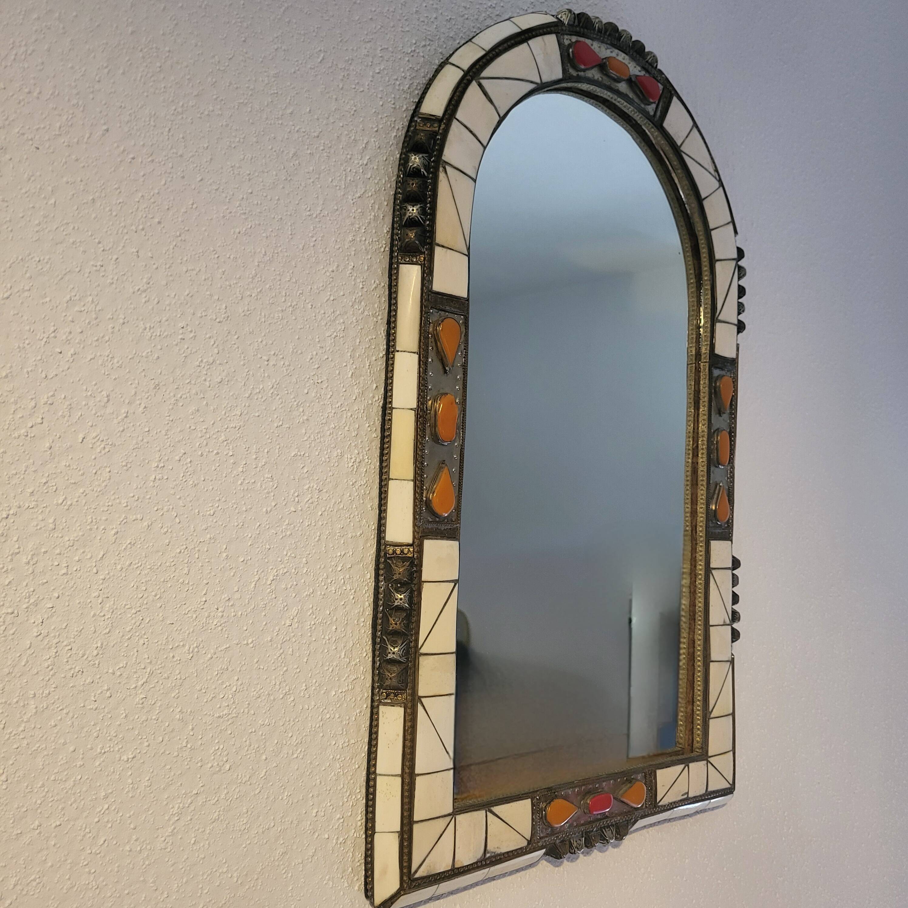 Ethnic bone and stone mirror