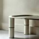 Rectangular coffee table with rounded edges, lacquered metal, brass & smoked mirror, 70s design.