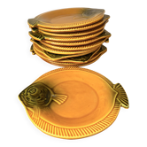 12 fish plates Vallauris in orange and green earthenware vintage 60s/70s