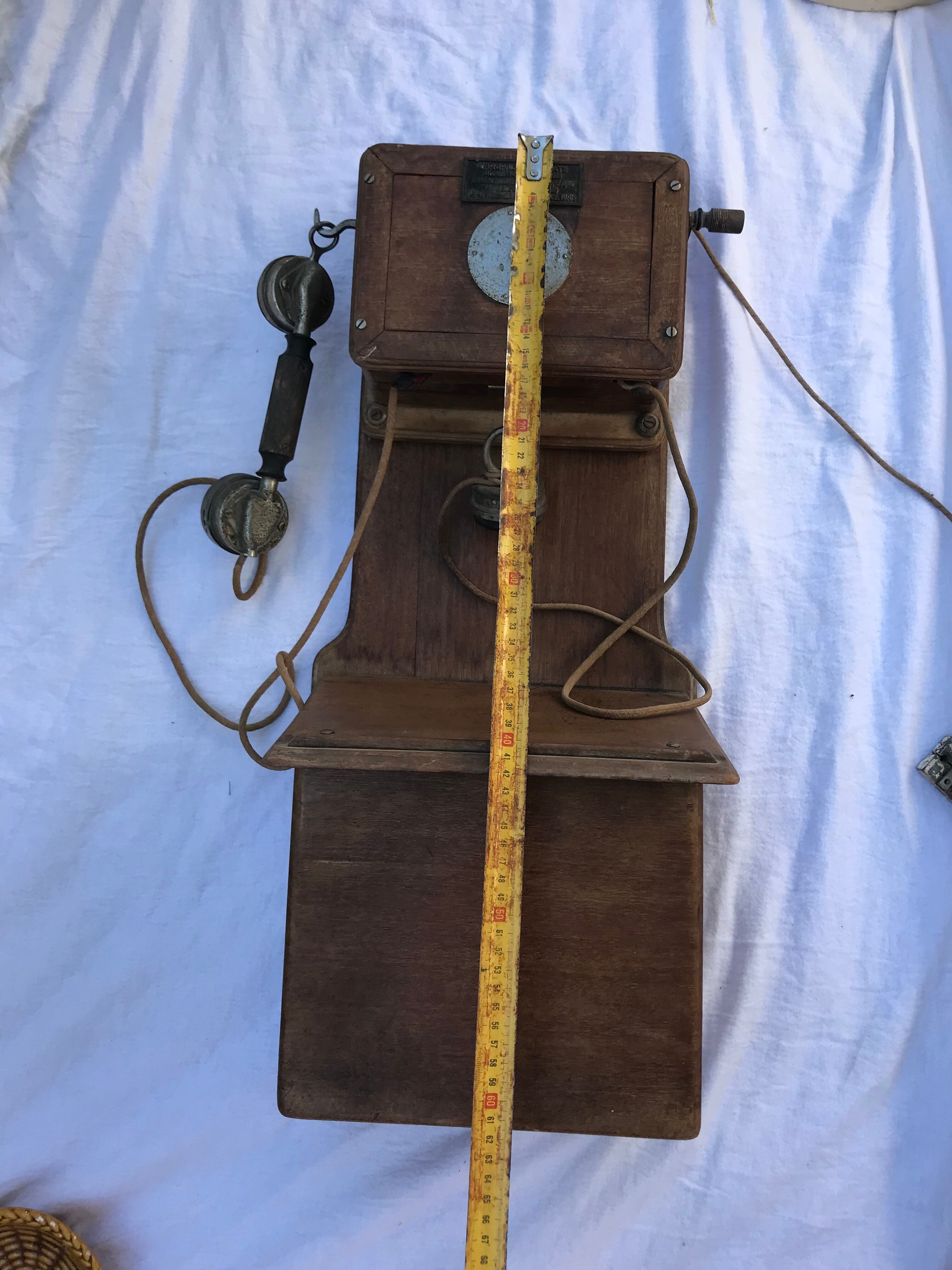 Wooden wall telephone, old, 1930
