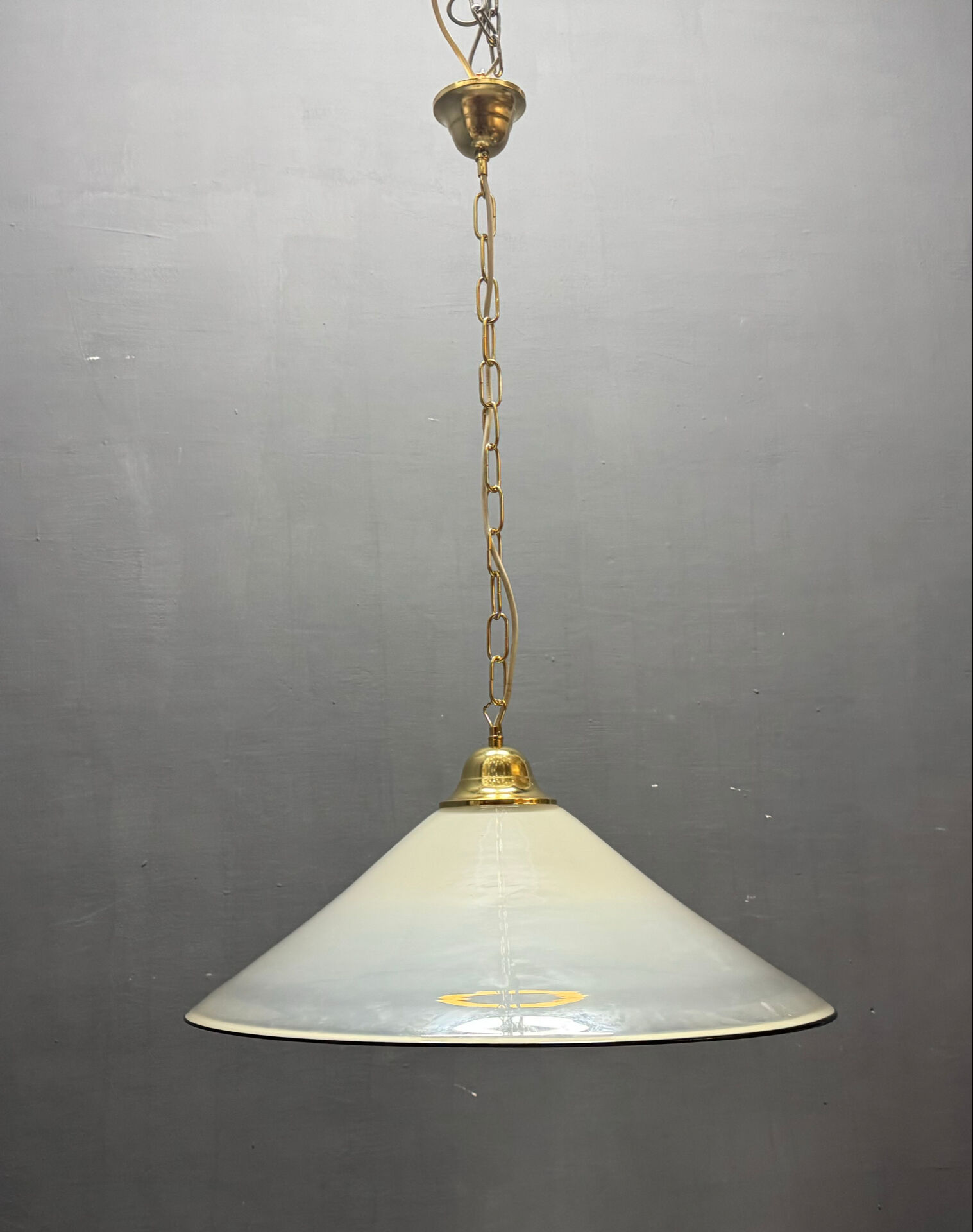 White Murano Glass Pendant Light with Black Rim, Italy, Mid-Century