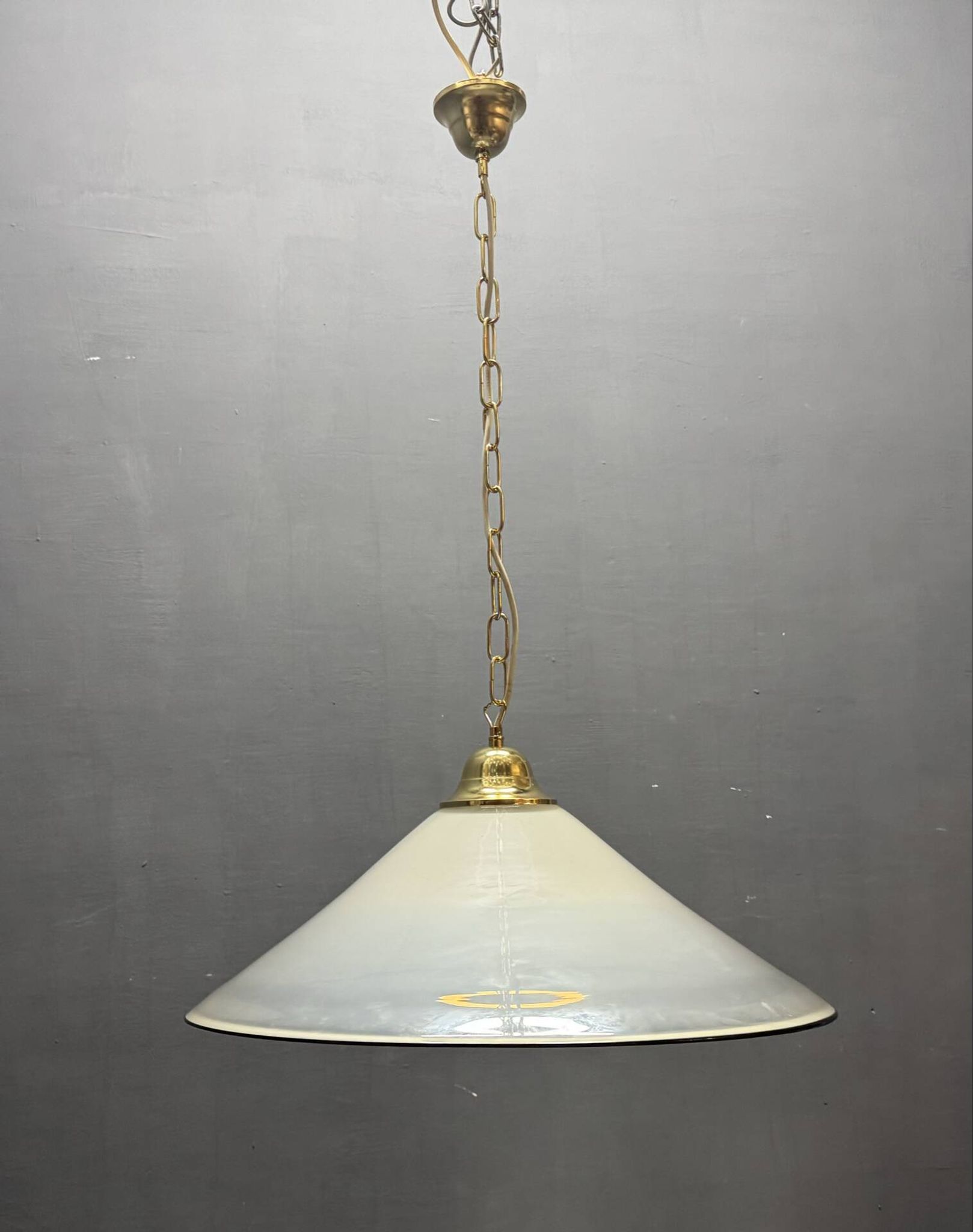 White Murano Glass Pendant Light with Black Rim, Italy, Mid-Century