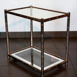 House lancel vintage. side table double trays, in gilded brass bamboo way. tbe