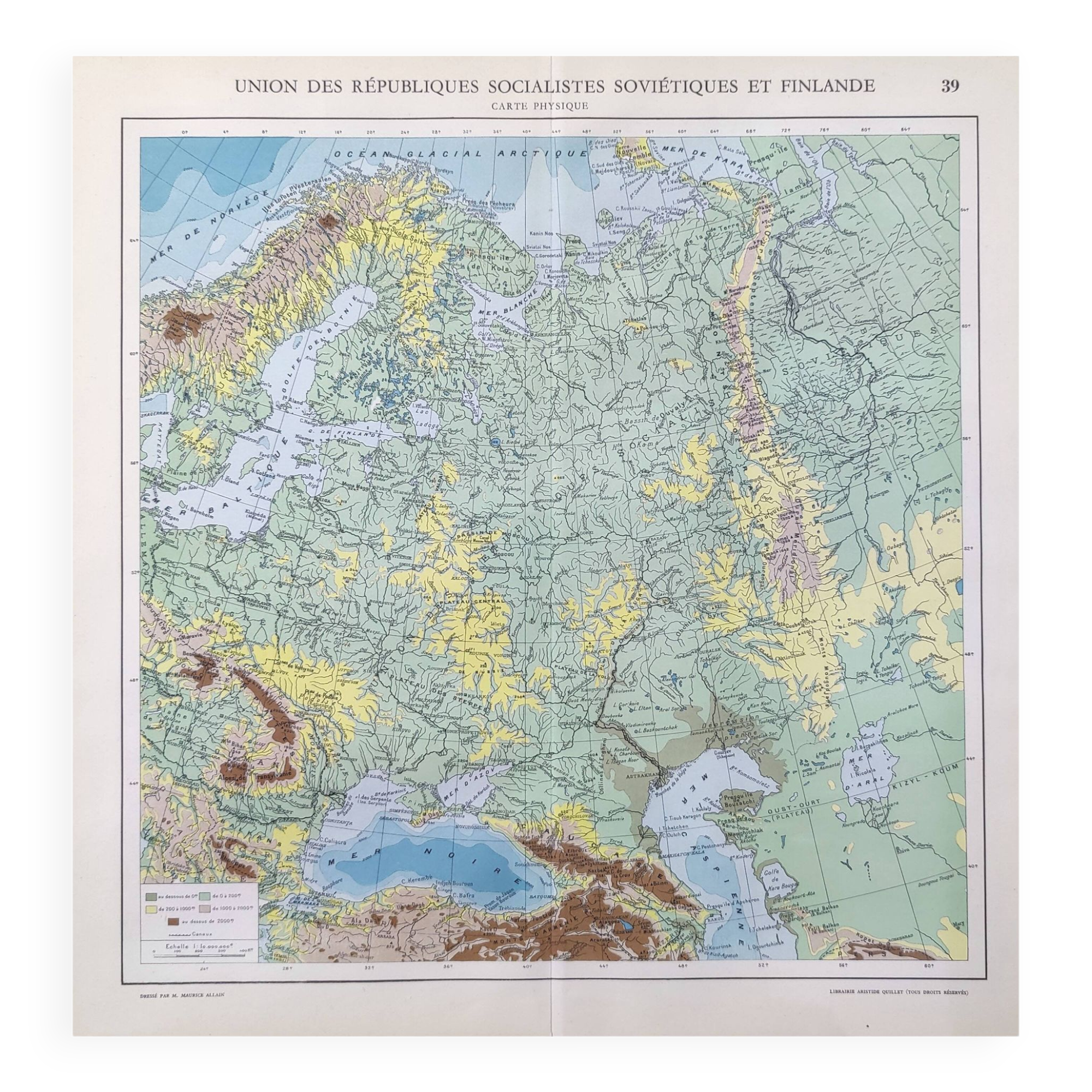 Old USSR and Finland map 43x43cm from 1950