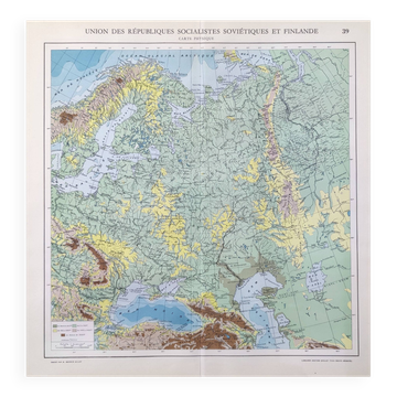 Carte ancienne Urss et Finlande 43x43cm de 1950