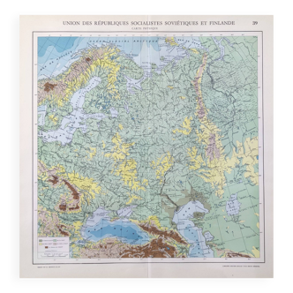 Carte ancienne Urss et Finlande 43x43cm de 1950