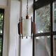 Suspension Mid-Century design italien, opalin-bois, années 50-60