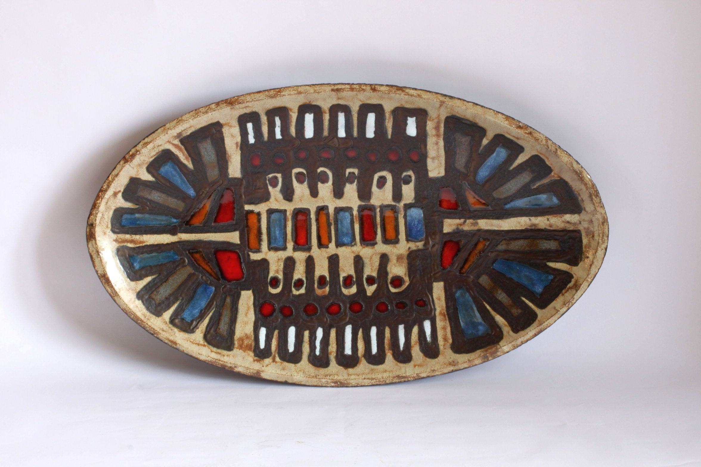 Abstract Brutalist Ceramic Centerpiece Plate by Perignem, Belgium, 1960s.