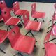 Set of 12 Galvanitas S30 raspberry red and grey steel chairs from the 70s