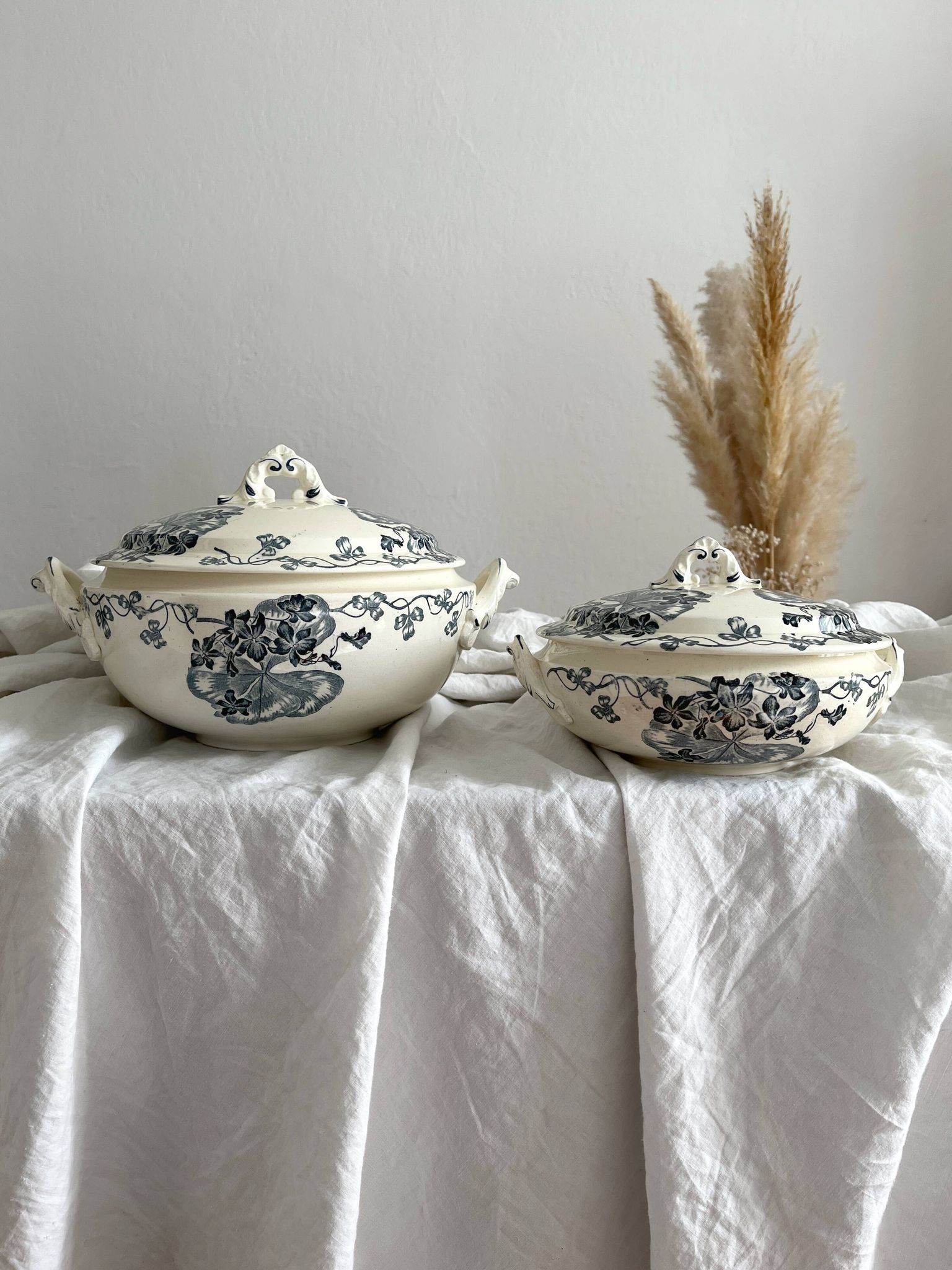 Small old vegetable soup tureen in iron earth "Les Violettes" Salins