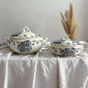 Small old vegetable soup tureen in iron earth "Les Violettes" Salins