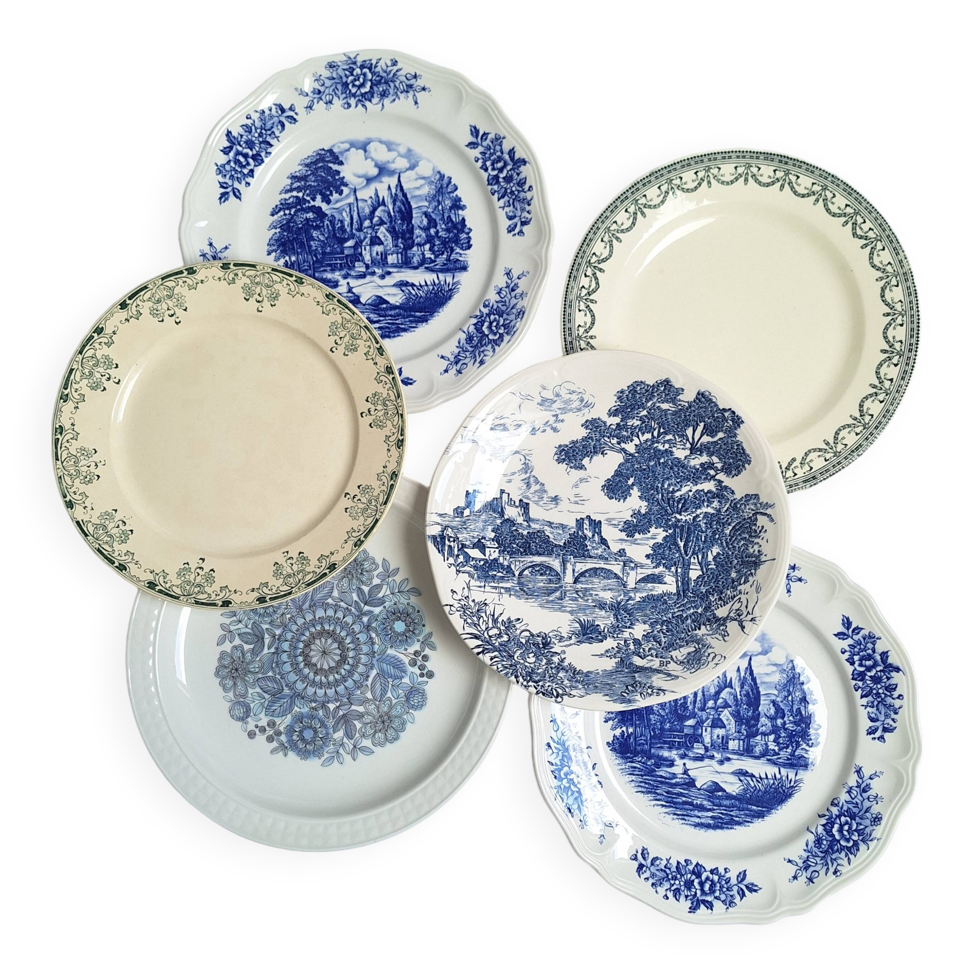 Vintage blue green dinner plates