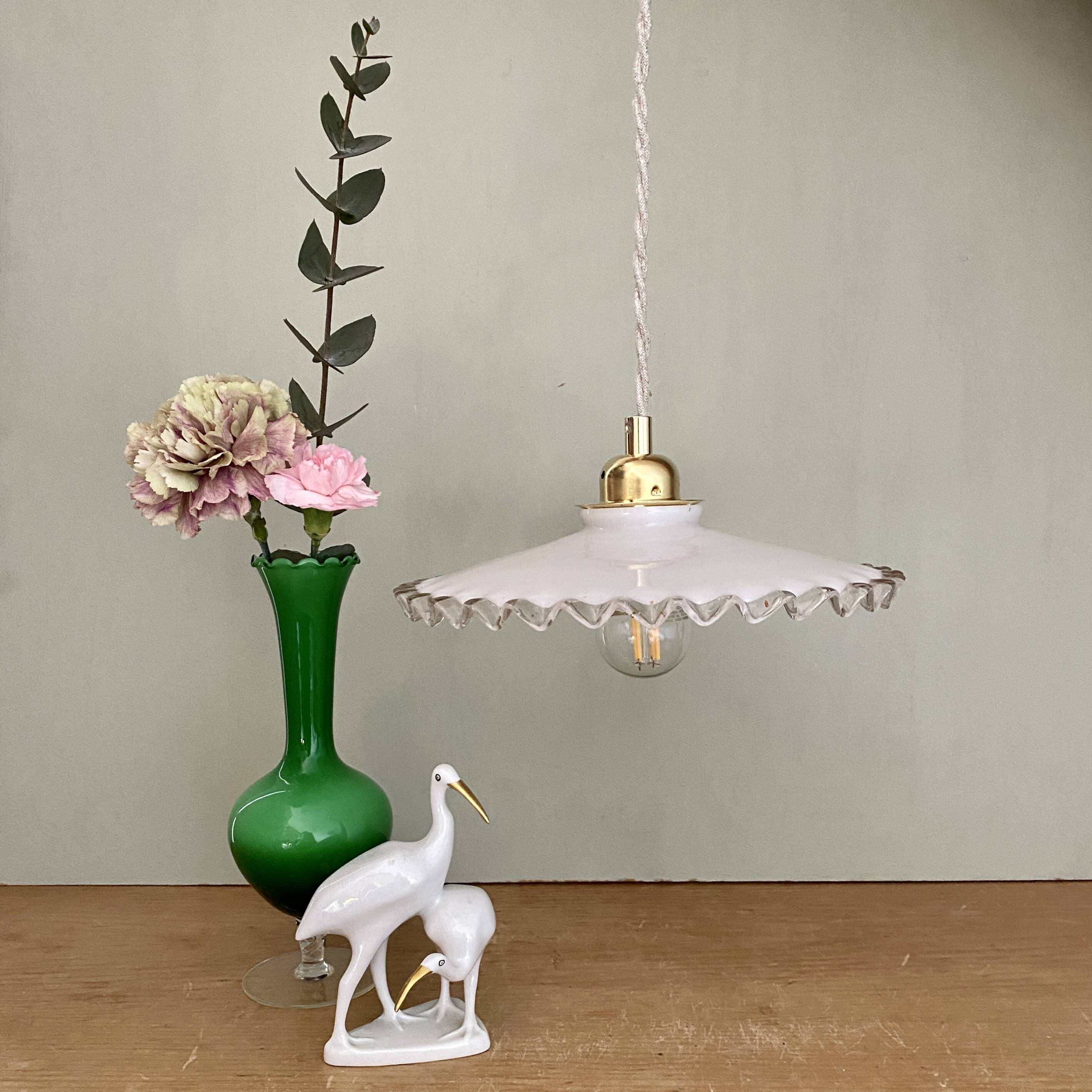 Vintage lampshade pendant light in white opaline