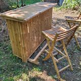Bamboo bar and 2 vintage stools