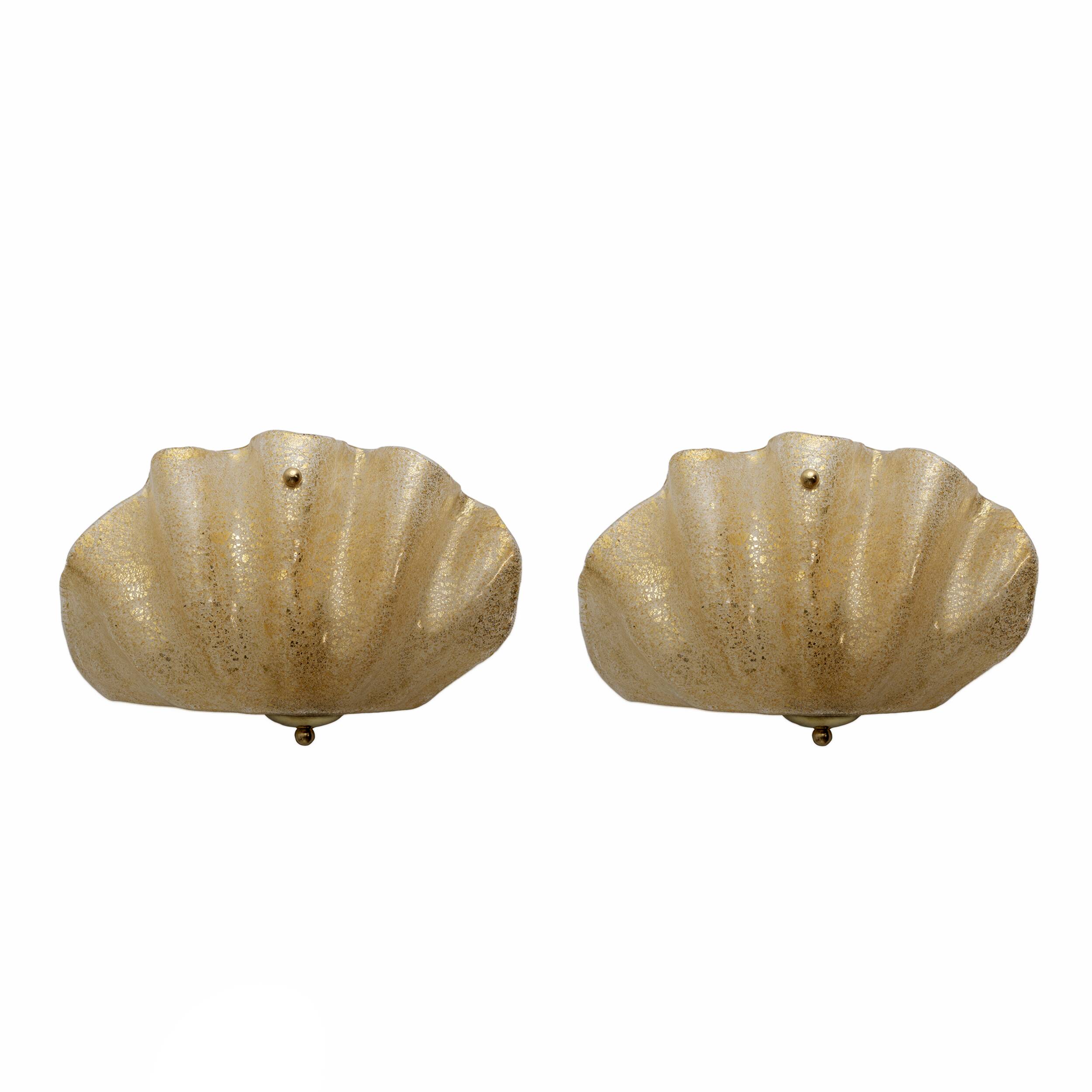 Pair of Mid-Century Modern Style Murano Glass Shell Sconces