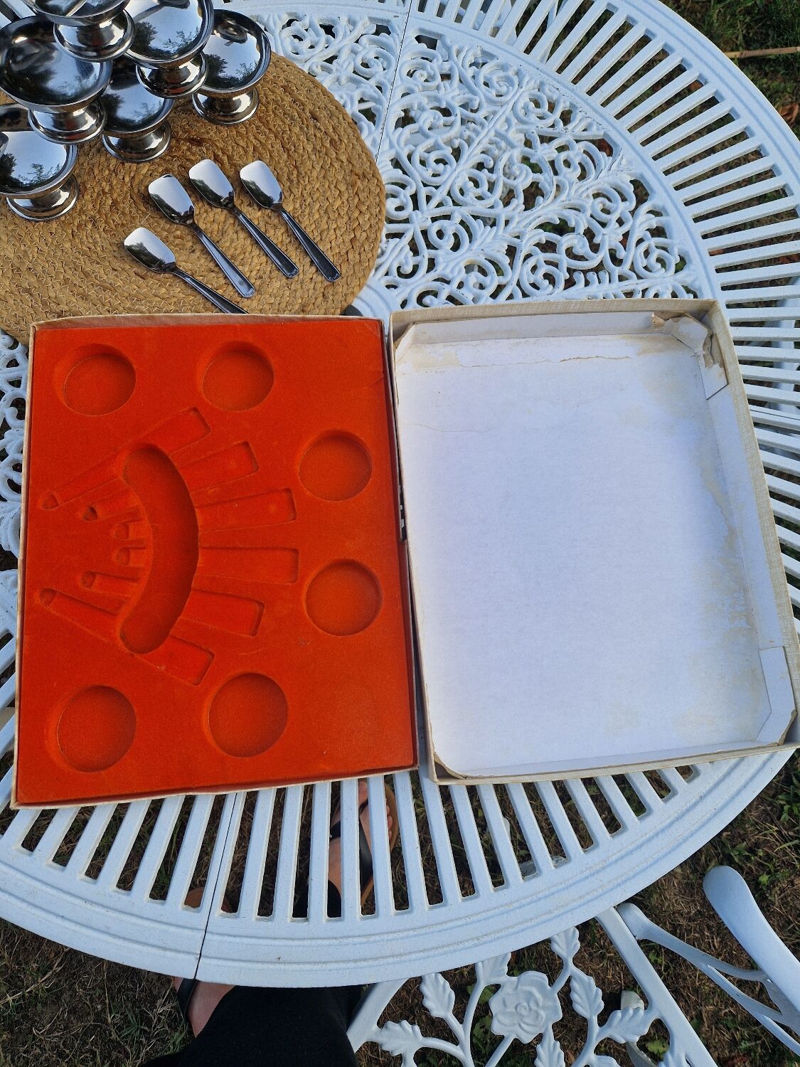 Lot de 6 bols à dessert vintage en acier inoxydable avec 5 cuillères