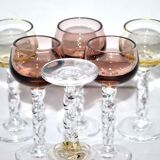 Set of 6 balloon stemmed glasses, Liquor glass in smoked colored glass 9.5cm