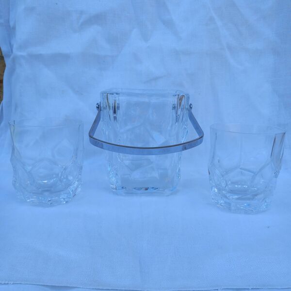 Seau à glace et 2 verres whisky vintage en cristal de Sèvres