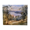 Old vintage painting signed. Banks of the Seine, The andelys