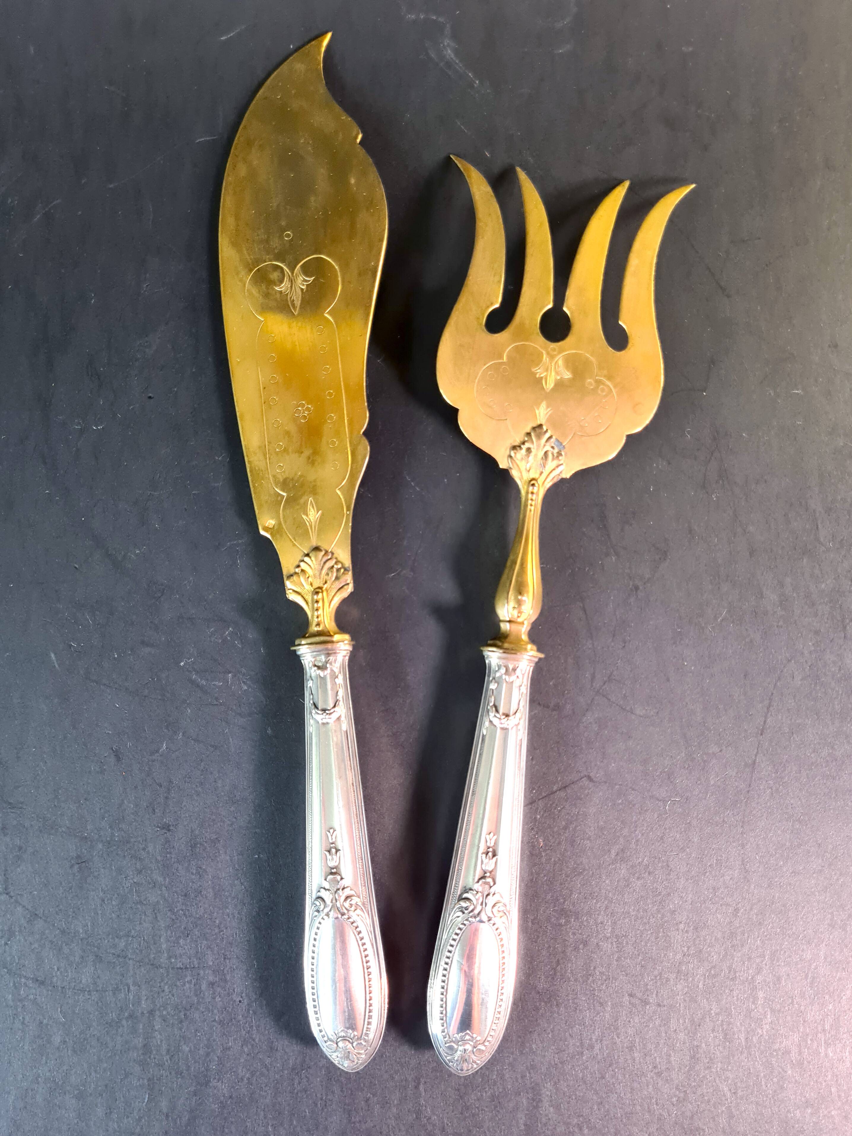 Elegant vermeil and silver-plated fish service - Louis XVI style