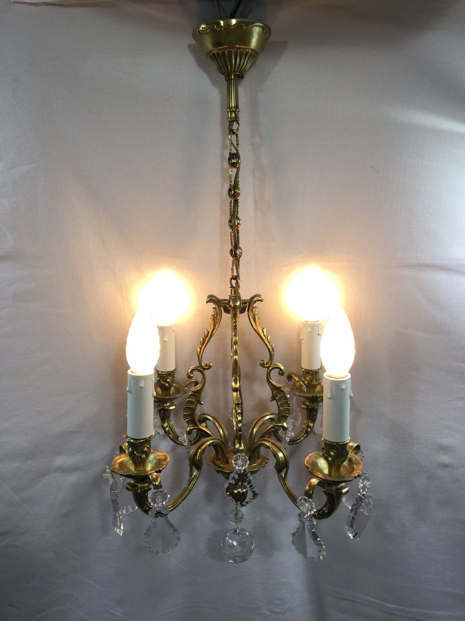 Lustre cage à  4 lumières bronze et cristal