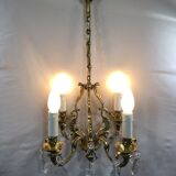 Lustre cage à  4 lumières bronze et cristal