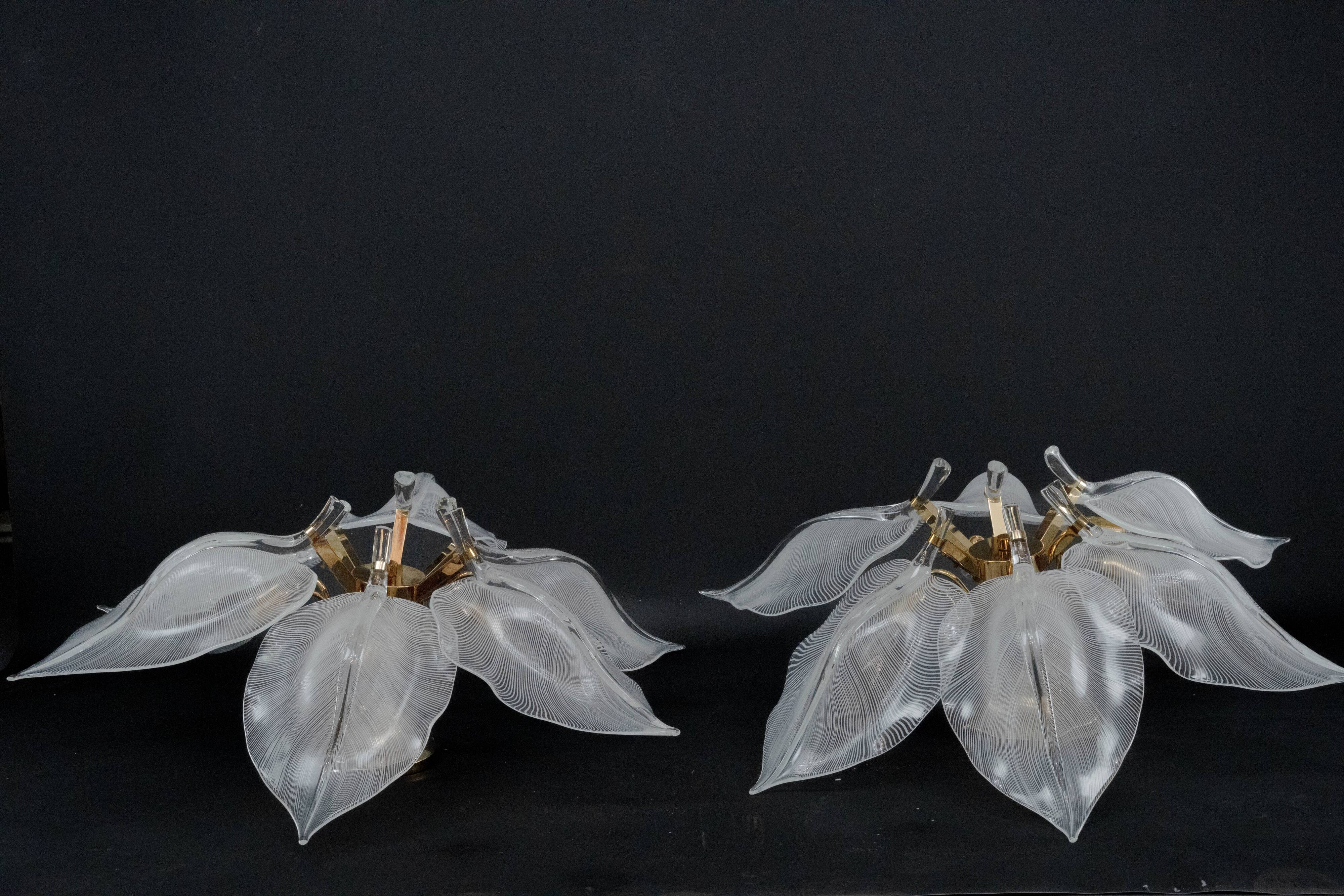 Plafonniers en verre de Murano en forme de feuille Franco Luce des années 1970.