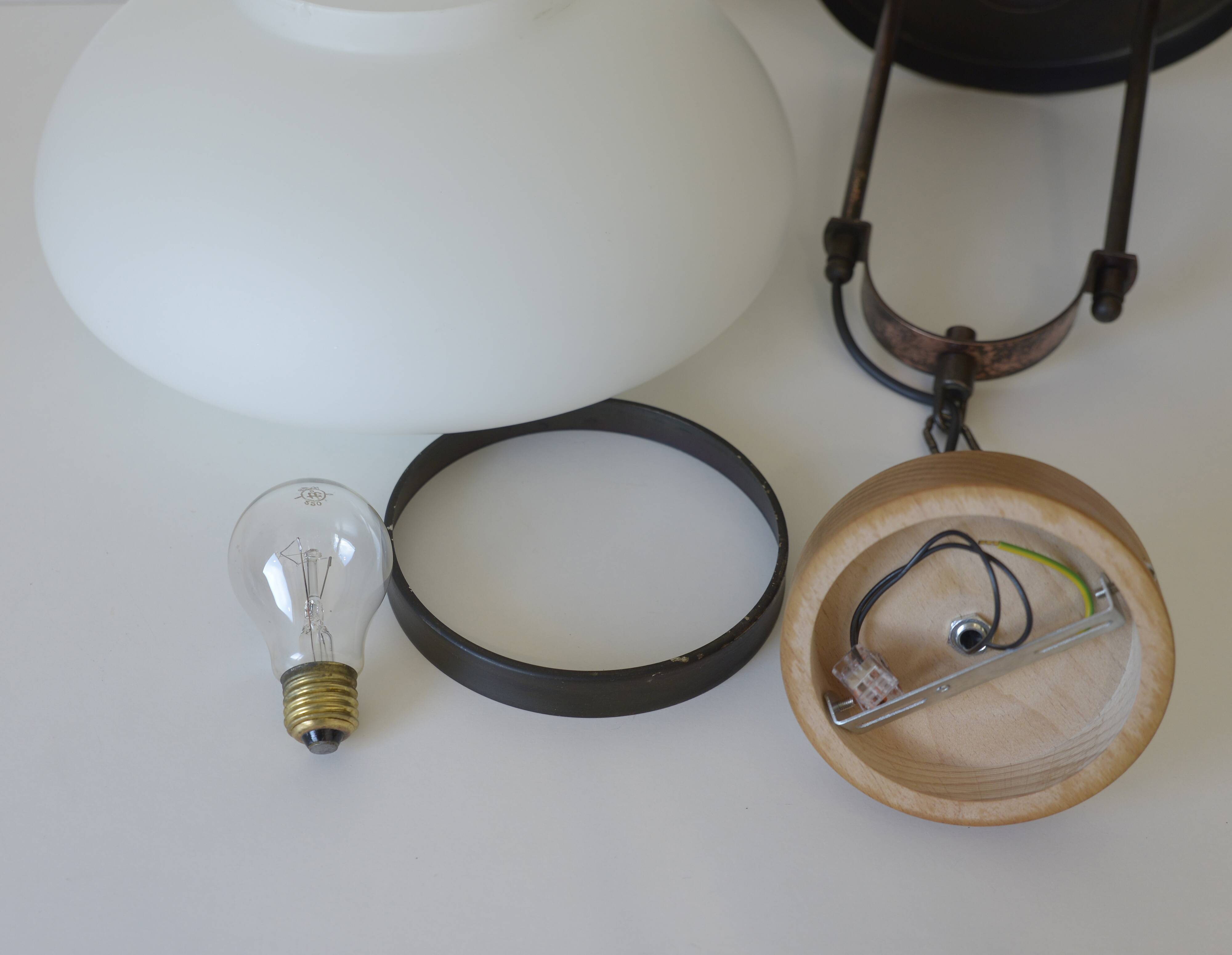 Vintage Lantern Pendant Light | Mid Century Opaline Glass Chandelier