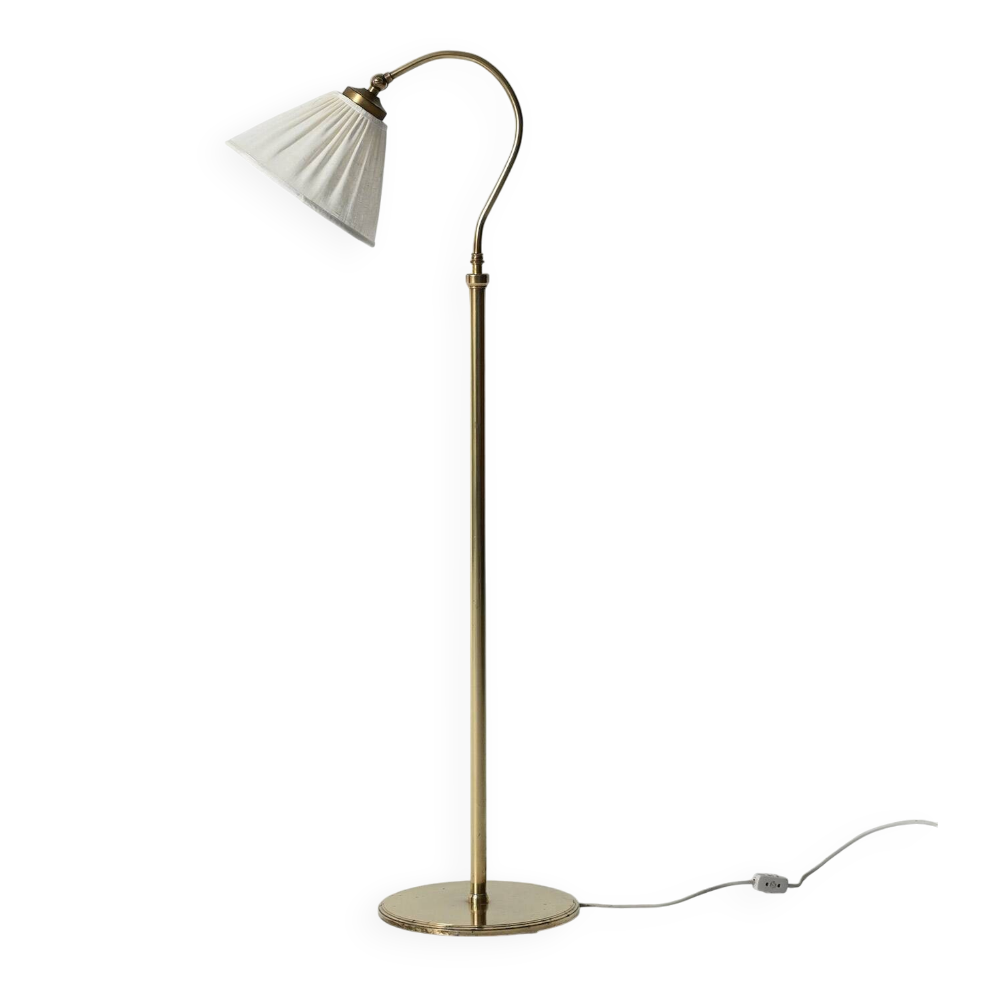 Lampadaire scandinave en laiton à col courbé, années 1950