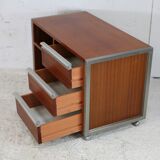 Storage unit by Henri Lesêtre & Claude Gaillard, solid wood, polished steel. France, circa 1970