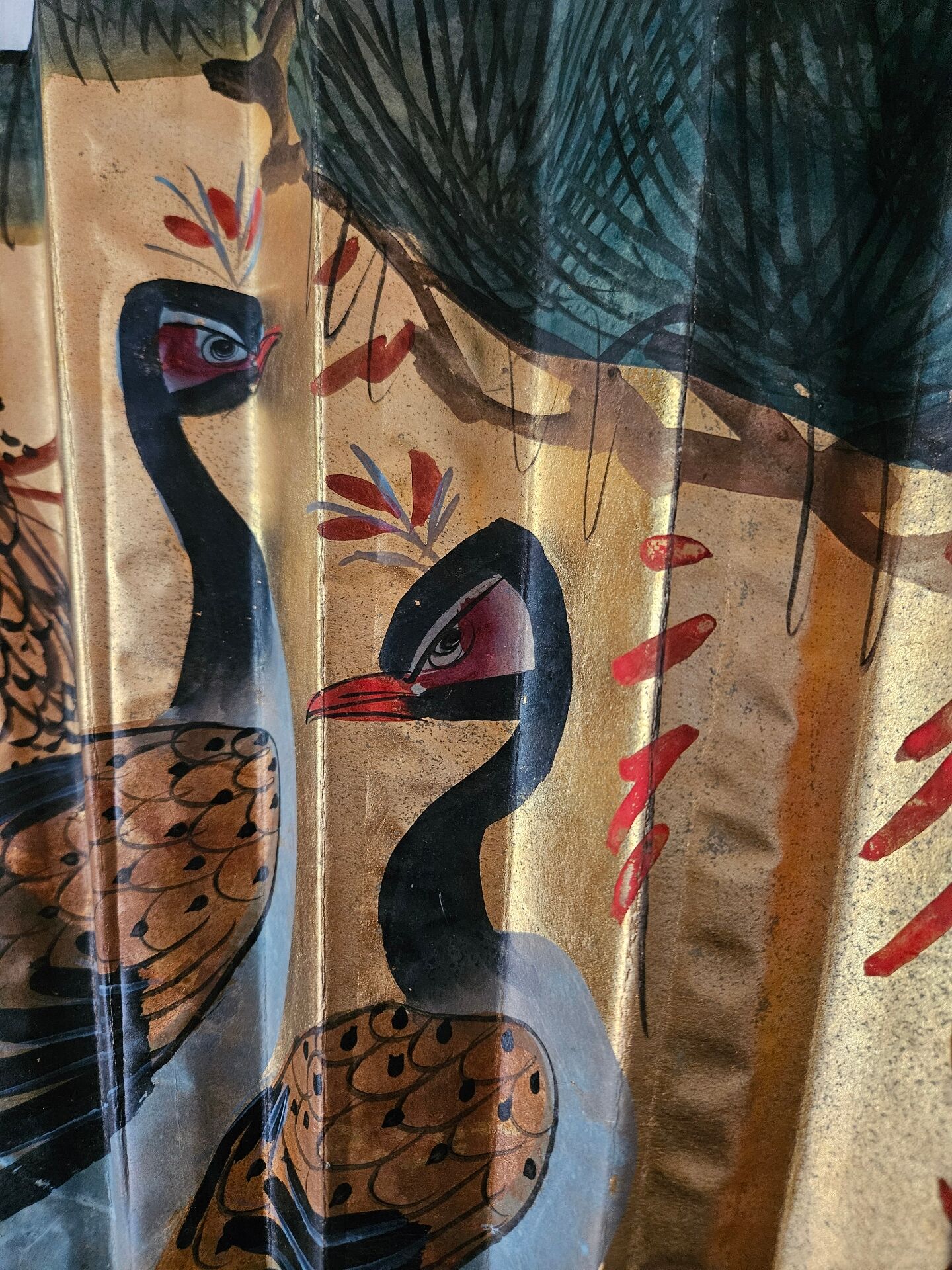 Large vintage hand-painted Japanese fan