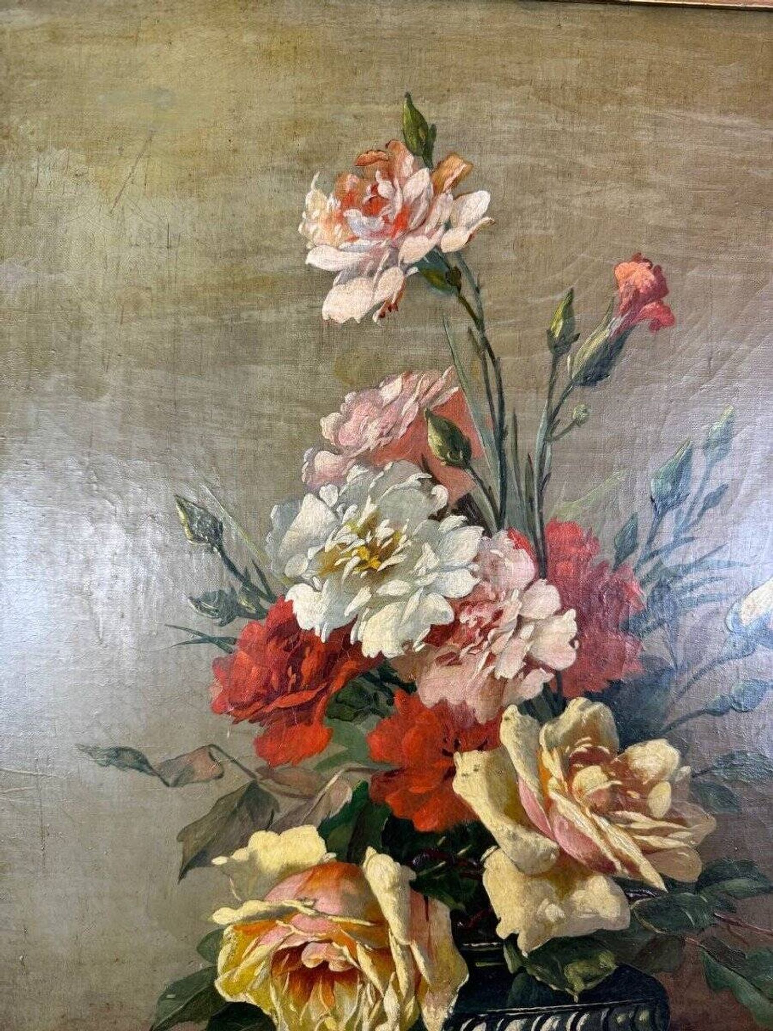 Oil on Canvas Painting Floral Still Life, French School, Paris, Early