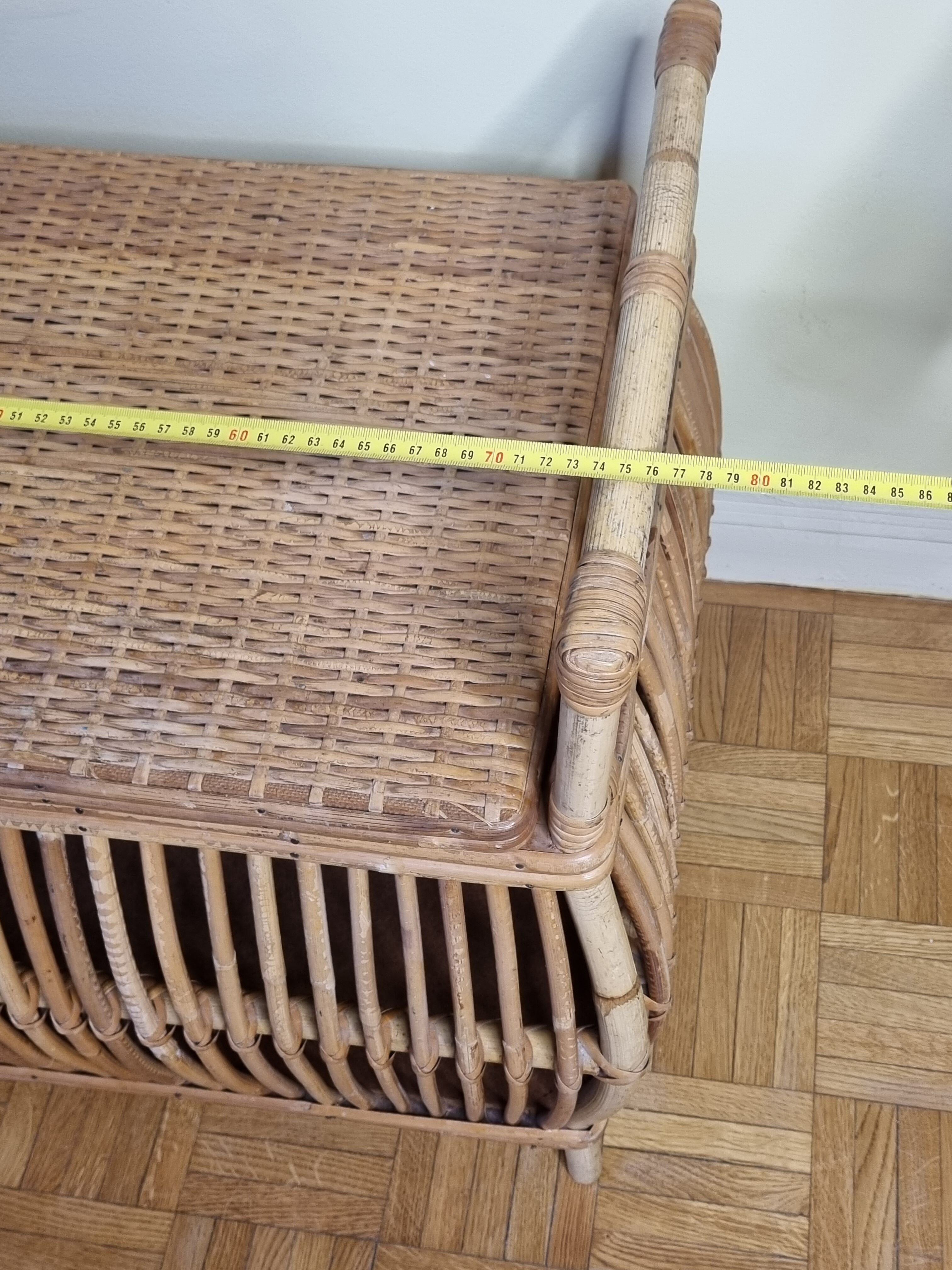 Storage box, vintage rattan bench, 80 cm