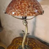 bronze lamp in Art Nouveau style from 1975 to 1985 with a high-quality glass shade