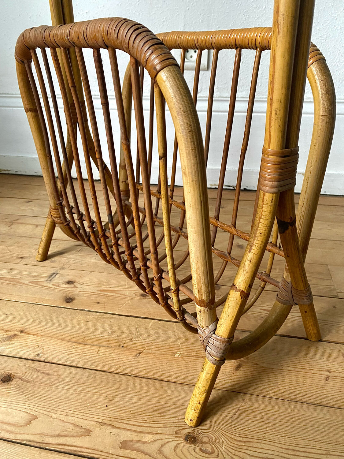 Vintage rattan magazine holder
