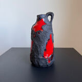Vintage Mid Century Modern Fat Lava West German Black and Red Glazed V