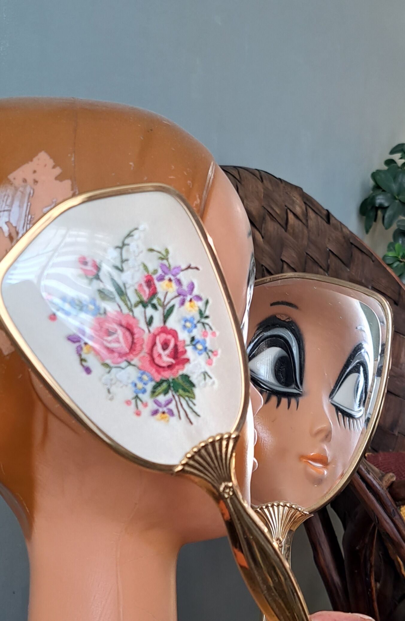 GLAMOUR 1920 Set Vanity Satin embroidered Brass