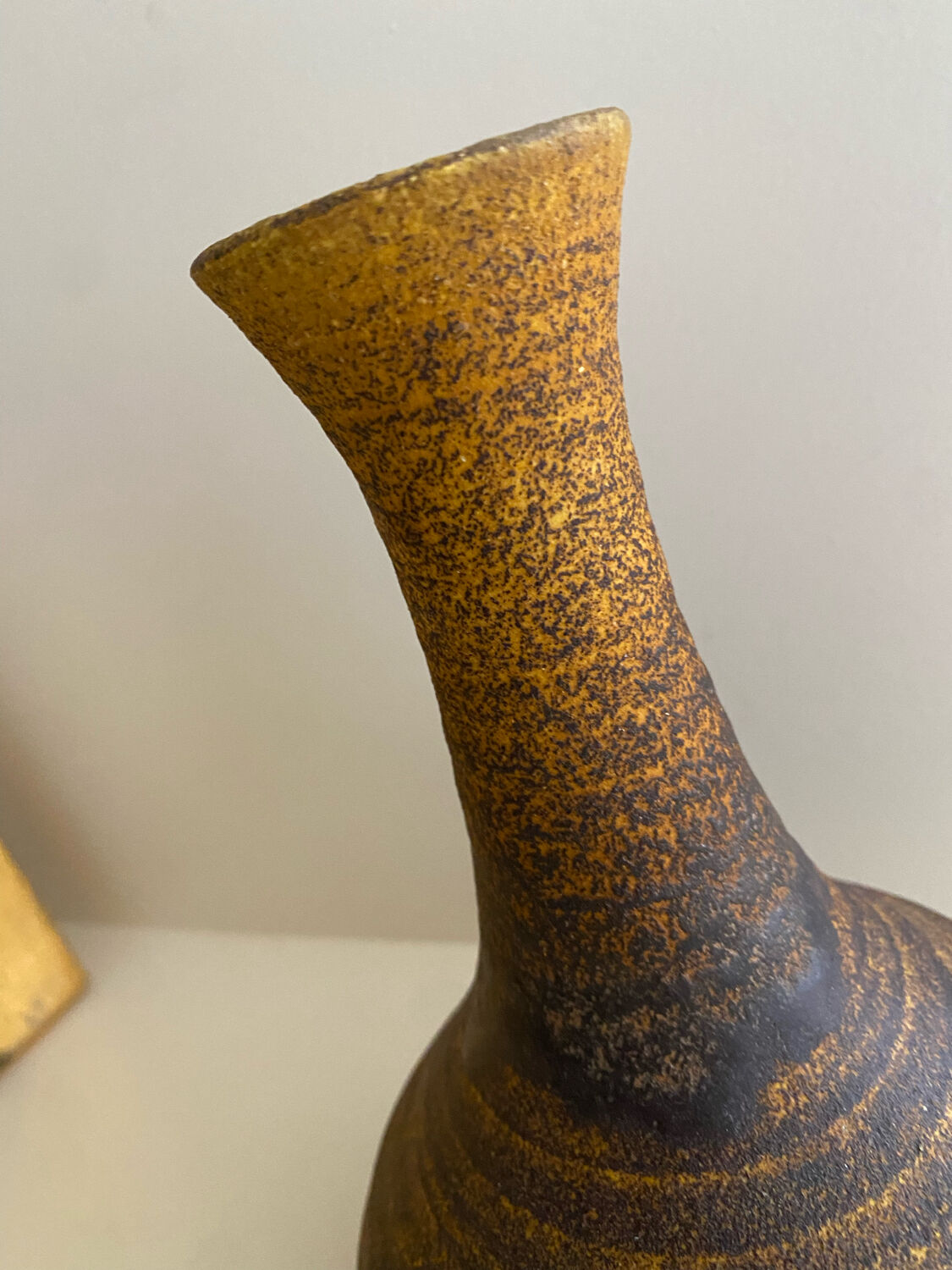 Golden yellow ochre Accolay ceramic vase