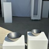 Duo of gray Indonesian ceramic bowls or salad bowls