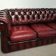 Sofa chesterfield curved burgundy leather three seats