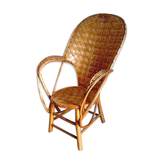 Armchair in rattan and chestnut braided vintage 60:70s
