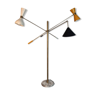 Italian Laiton lamp 3 spots on reclining stems, marble base, Mid-century style 1950s